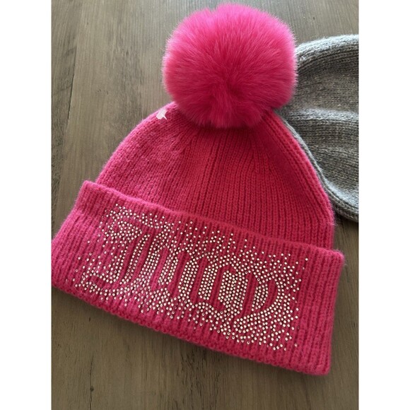 NEW! JUICY COUTURE Hot Pink Rhinestone & Gray Y2K Beanie Hat Winter One Size (2) main image 8